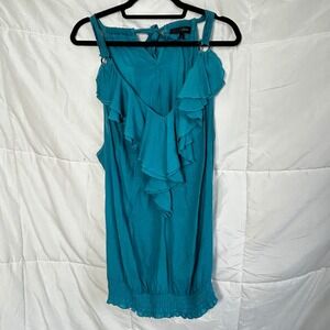 Heart Soul Turquoise Blue Ruffle Cold Shoulder Tank‎ Top Plus Size 3X
